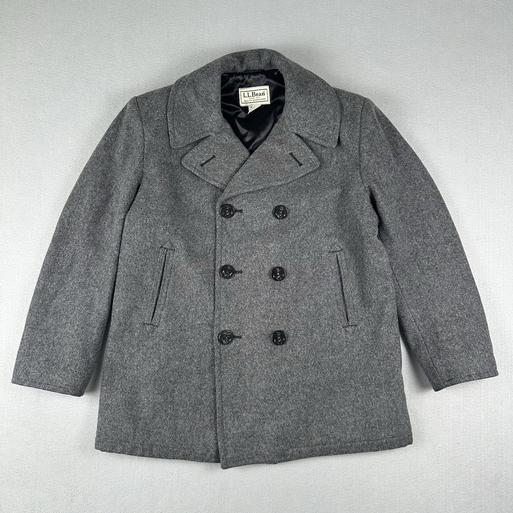 Vintage LL Bean Pea Coat Mens Medium US Navy Sterlingwear Anchor Collection Wool